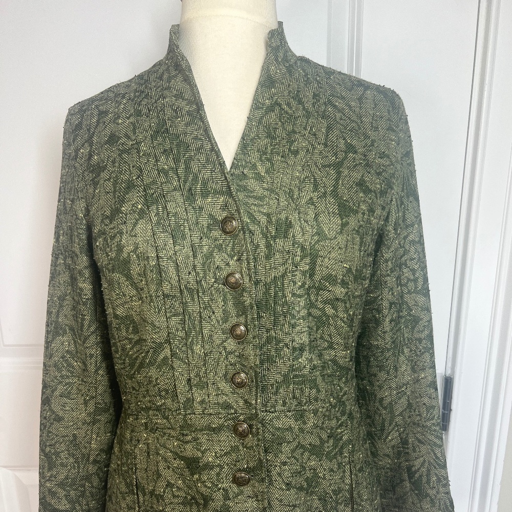 Coldwater Creek, Size 4, Green Tweed, Pleated, Button Down, Flare Bottom